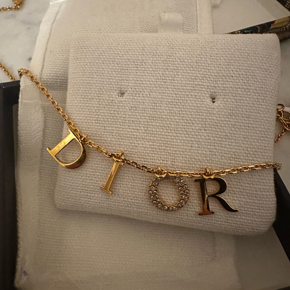 Dior Gold Letter Charm Necklace with Pavé O Accents